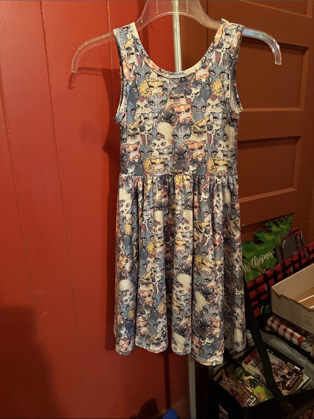 Girls' Charlie’s Project Sleeveless Cat Print Casual Dress - Blue Multi